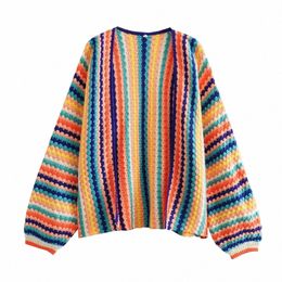 unizera 2023 Autumn/Winter New Product Women's New Fi Casual Loose Multi color Hand Hook Sweater Cardigan Coat 47Sl#