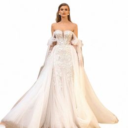 luxury Mermaid Wedding Dres Thick Staps Detachable Train 2 In 1 Lace Applique Wedding Gowns Tailor-Made T2OE#