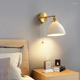 Wall Lamp Nordic Ceramic LED Light Fixture E14 Socket Copper Modern Edge