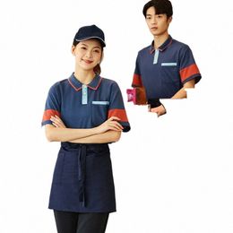 cafe Waiter Unfiorm for Man Coffee Shop Woman Waitr Uniform Restaurant Staff T-shirt Hotel Food Service Kitchen Work Wear P03w#
