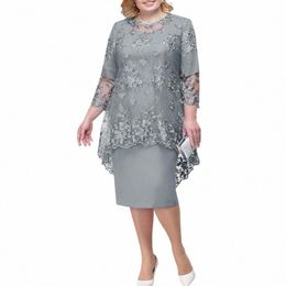 elegant Dr Attractive Soft Texture Lady Dr Embroidery Lace 3/4 Sleeve Lady Plus Size Evening Dr for Party K4mh#