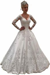 luxury Wedding Dr Embroidered Lace On Net Beading With Ball Gown Princ O-Neck Full Sleeve Church Wedding Vestido De Novia 44oi#