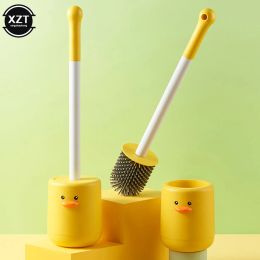 Brushes NEW Silicone Toilet Brush And Holder Quick Draining Clean WallMount Cleaning Brush Flat Head Soft Brush Toilet Brush Holder Set