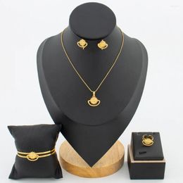 Necklace Earrings Set Lovely Kids Jewellery For Birthday 18k Gold Colour Pendant And With Bangle Ring Wedding Girls