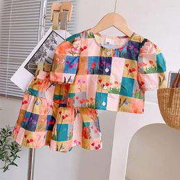 Clothing Sets Menoea Girls' Set 2024 Summer Plaid Flower Print Round Neck Top Short Skirt Two Piece Fashion Children's