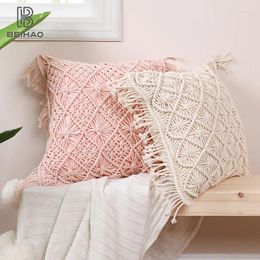 Pillow Cotton Linen Knot Cover 30X50cm 45X45cm Rope Hand Woven Tassel Modern Throw Pillowcase For Living Room Home Decoration