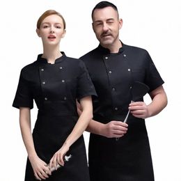 men Women Chef Coat Summer Short Sleeve Chef Jacket Chef Uniform Restaurant Hotel Waiters Workwear Kitchen Cooking Clothes Tops y9yP#