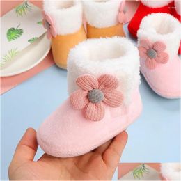 Boots Infant Winter Snow 3D Flower Decorated Warm Baby Girl Cute Red First Walker Shoes Basic Versatility For Casual Daily Drop Delive Dhirh