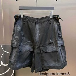 Designer B Family High Edition Paris New Damaged Water Wash Speckled Ink Classic Work Shorts, Men's and Women's Loose Work Shorts UQ8N