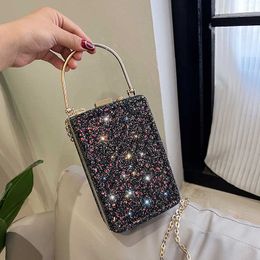 Evening Bag Shining Diamond Handbag Light Luxury One Shoulder Wrist Bag Versatile Chain Sparkling Cross Small