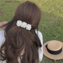 Hair Clips Camellia Hair Clips Pure White Headband Wedding Hairpin Ponytail Hair Holder Hair Accessories For Women Y240329