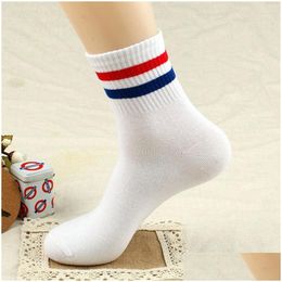 Mens Socks 10Pairs Man Women Ankle Warm Fashion Spring Autumn Sock White Blue Red Stripe Wholesale For Lovers Drop Delivery Apparel Un Dh6Ux
