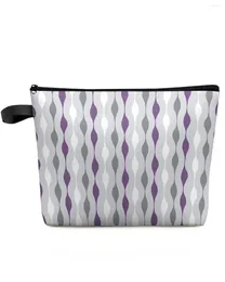 Cosmetic Bags Geometric Stripes Purple Grey Makeup Bag Pouch Travel Essentials Lady Women Toilet Organiser Storage Pencil Case