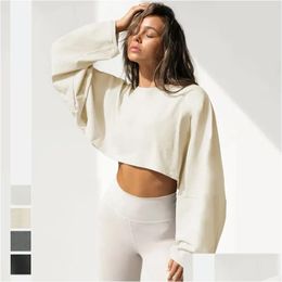 Women'S Hoodies & Sweatshirts Womens Autumn Fall Crop Top Women Sweatshirt Sports Long Sleeve Loose Hip Hop Dancing Oversized Hoodie Dhfeb