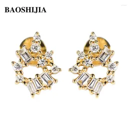 Stud Earrings BAOSHIJIA Solid 18k Yellow/White Gold Natural Diamonds Beautiful Jewelry Women Anniversary