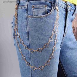 Waist Chain Belts Simple heart-shaped waist chain unisex metal strap pants with decorative womens hip-hop style fashionable slim waist belt Y240329