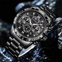 Wristwatches Luxury Sport Men Watch Quartz with Steel Belt Moon Phase Waterproof Luminous Chronograph Multi Function saat erkek kol saati 24329