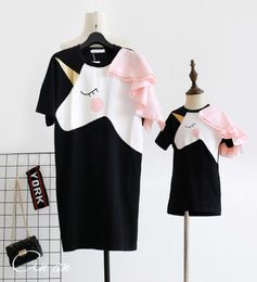 Mommy and Me Tshirt Dresses Mum Mom Girls Mother Daughter Clothes Unicorn Print Pink Family Matching Outfits Lady Kids Dress3238592