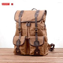 Backpack Large Capacity Genuine Leather Men's Canvas Travel Backpacks Camping Shiralee Outdoor Schoolbag 2024