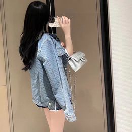 Womens denim jackets Parisian designer luxury brand balencigag printed letters casual loose blue denim jackets street youth womens coat top