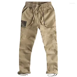 Men's Pants Camouflage Splicing Washed Cargo Casual Loose Drawstring Waist Straight Trousers