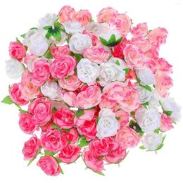 Decorative Flowers Small Rose Tea Bud DIY Bead Curtain Simulation Flower Head (white Pink Edge Dot Pink) Three-color Mixed Pack 100 Per