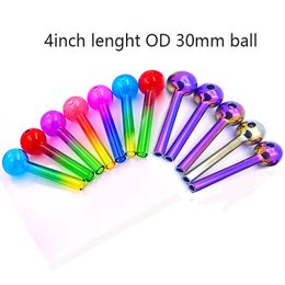 50pcs Smoking Pipes 4inch 30mm Ball Glass Oil Burner Pipe Nano-plating Colorful Glass Pipe Cigarette Cigar Spoon Pipe