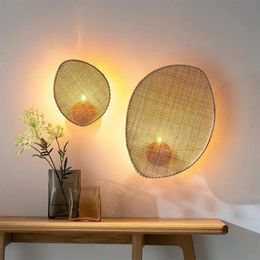Creative Living Room Wall Lamp Designer Minimalist Rattan for Background Home Decor Retro Bedroom Beside 240325