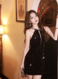 Newest Luxury Jewel Black Short Evening Dresses Sequined Midi Prom Gowns Elegant Formal Dress party Gowns