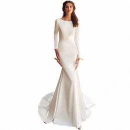 vestido De Noiva Simples Elegant Satin Wedding Dr Lg Sleeve Sexy Open Back Mermaid Bridal Dr 2024 France Wedding Gown 68K9#