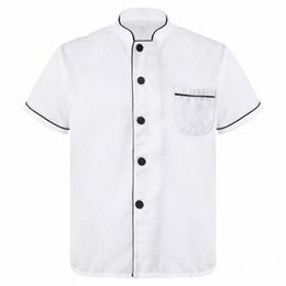 mens Short Sleeve Chef Coat Hotel Restaurant Kitchen Cook Uniform Workwear Butt Down Cooking Shirt with Pocket Men Chef Jacket g89D#