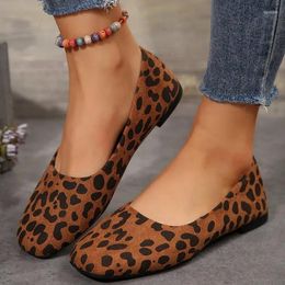 Casual Shoes Women Loafers Leopard Print Square Toe Flats Woman Ladies Comfortable Wear-resisting Walking Zapatos Mujer