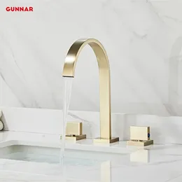 Bathroom Sink Faucets Basin Faucet Super Long Pipe Three Holes Rose Gold Widespread Tap 360 Rotating Ta