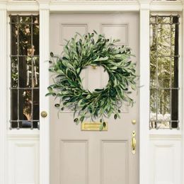 Decorative Flowers Artificial Green Olive Wreath Greenery With Leaves Bean For Front Door Farmhouse Home Party Wall Window Decor