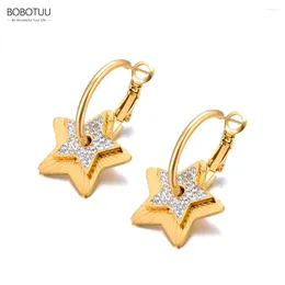 Hoop Earrings BOBOTUU Stainless Steel Rhinestone Star For Women Metal Waterproof Gold Color Party Jewelry BE23162