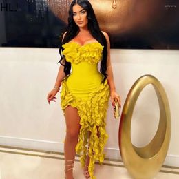 Casual Dresses HLJ Fashion Ruffle Design Bodycon Irregular Party Club Women Off Shoulder Sleeveless Slim Vestidos Sexy Tassels Clothing