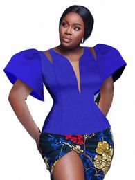 women Blouse Tops Hollow Out Mesh Patchwork Puff Sleeve Sexy Tops Party Autumn Event Fi Plus Size Ladies XL African New In Q0Xf#