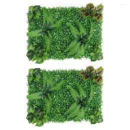 Decorative Flowers 2Pcs Artificial Green Hedge Wall Panel Greenery Fake Plant