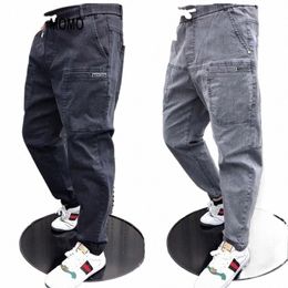 spring Summer Black Blue Cargo Jeans Men Streetwear Denim Jogger Pants Men Baggy Harem Jean Trousers Harem Jean Trousers k1lu#