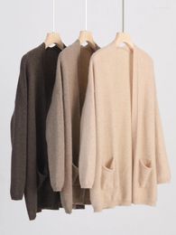 Women's Knits High Quality 2024 Spring Autumn Women Sweater Merino Wool Long Sleeve Unbuttoned Cardigan Knitwear Coat Clothing