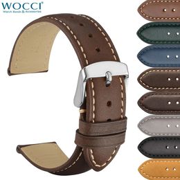 WOCCI Genuine Leather Watch Strap 14mm 16mm 18mm 19mm 20mm 21mm 22mm 23mm 24mm Replacement Bands Bracelet for Men Women 240314