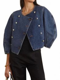 vintage Commuter Denim Coat Women Autumn New European American Fi Slim Fit Top Elegant All-match Double Breasted Jackets n8je#