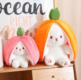 Cute strawberry rabbit carrot transform doll plush toy doll throw pillow birthday gift wholesale