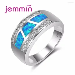 Cluster Rings Fashion Elegance Women Ladies Wide Wedding Ring Micro Inlay White Crystal Blue Fire Opal Silver Real 925 Bijoux