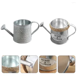 Vases 2 Pcs Tin Watering Can Kettle Plant Stand Wedding Home Pot Iron Vintage Decor