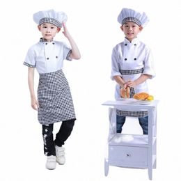 kids Chef Jackets Kitchen Roleplay Uniform Cook Hat Restaurant Cosplay Costumes Halen Children Waiter Waitr Clothing Sets k5Qe#