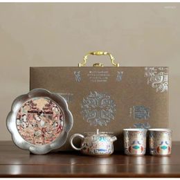 Teaware Sets Dunhuang Silver Teapot Handmade Gilded Tea Set Gift Portable Box