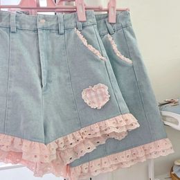 Doce xadrez impressão rosa azul mulheres kawaii shorts perna larga preppy japonês cintura alta estudante coreano chique casual calças curtas 240327