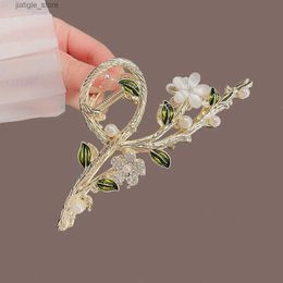 Hair Clips 13.5cm Large Size Hair Claw Fashion Moonstone Flower Branch Hairpin Hair Crabs For Women Elegant Ponytail Hair Crabs Accessories Y240329