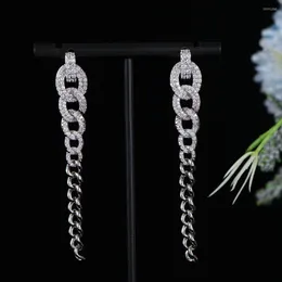 Dangle Earrings Luxury Long-Style Irregular Elliptical For Women Wedding Cubic Zircon Dubai Bridal Earring Chains E1159